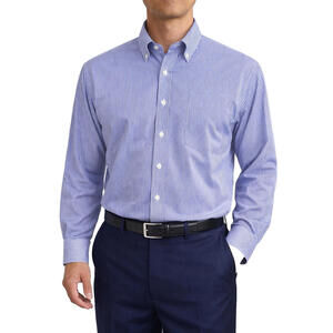 Devon & Jones Men’s Dress Shirt 2XL Blue White Stripe Button Down Long Sleeve